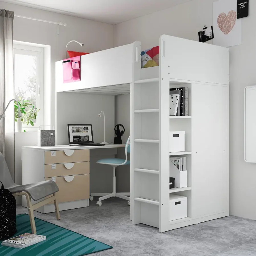 Кровать-чердак - SMÅSTAD / SMÅSTAD IKEA/СМОСТАД ИКЕА,  182х104 см,  белый