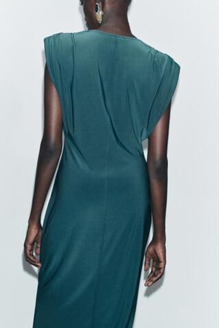 ZARA ДЛИННОЕ ПЛАТЬЕ С ПОДПЛЕЧНИКАМИ, СИНЕ-ЗЕЛЕНЫЙ