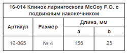 Ларингоскоп интубационный фиброоптический многоразовый MCCOY F.O. с гибким наконечником, набор 1 клинок № 4 16-014