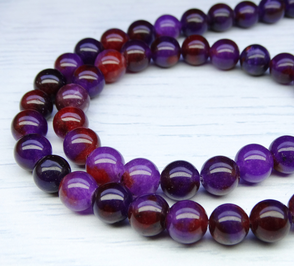 ПК087НН8 Бусины из природного камня кварц (красно-фиолетовый), размер: 8 мм, 10 шт.