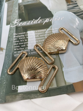 Пряжка-брошь морская ракушка "Гребешок" для купальника золотистая металлическая