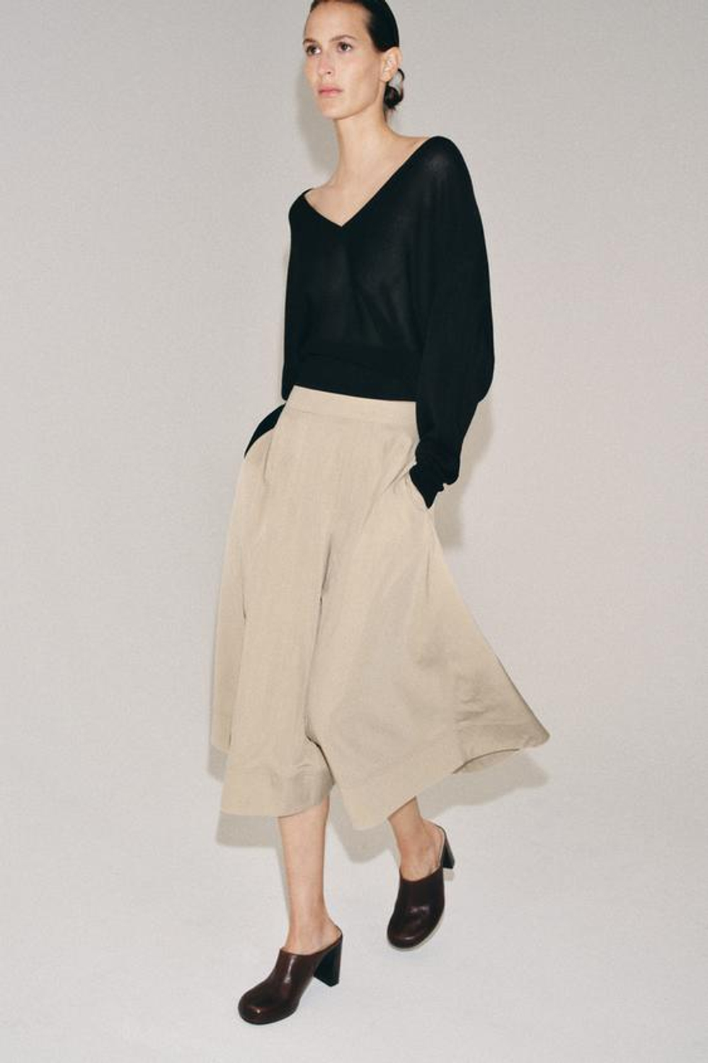 ZARA ЮБКА МИДИ-КЛЕШ — ZW COLLECTION, БЕЖЕВЫЙ