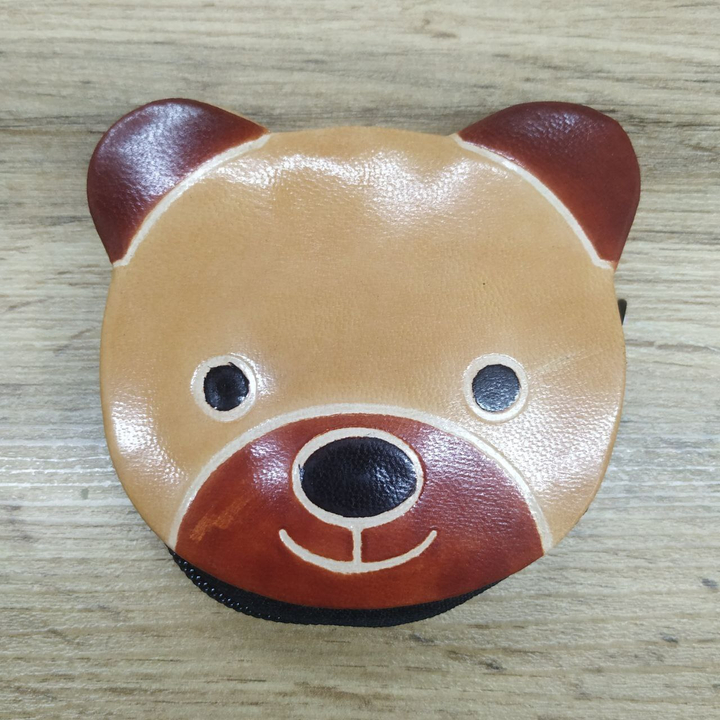 Кошелек под мелочь Мишка кожа ручной принт 8,5x2x7,5 см