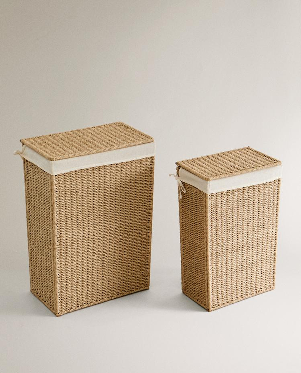 ZARA HOME КОРЗИНА ДЛЯ БЕЛЬЯ, С ПОДКЛАДКОЙ ИЗ ТКАНИ, СВЕТЛО-БЕЖЕВЫЙ