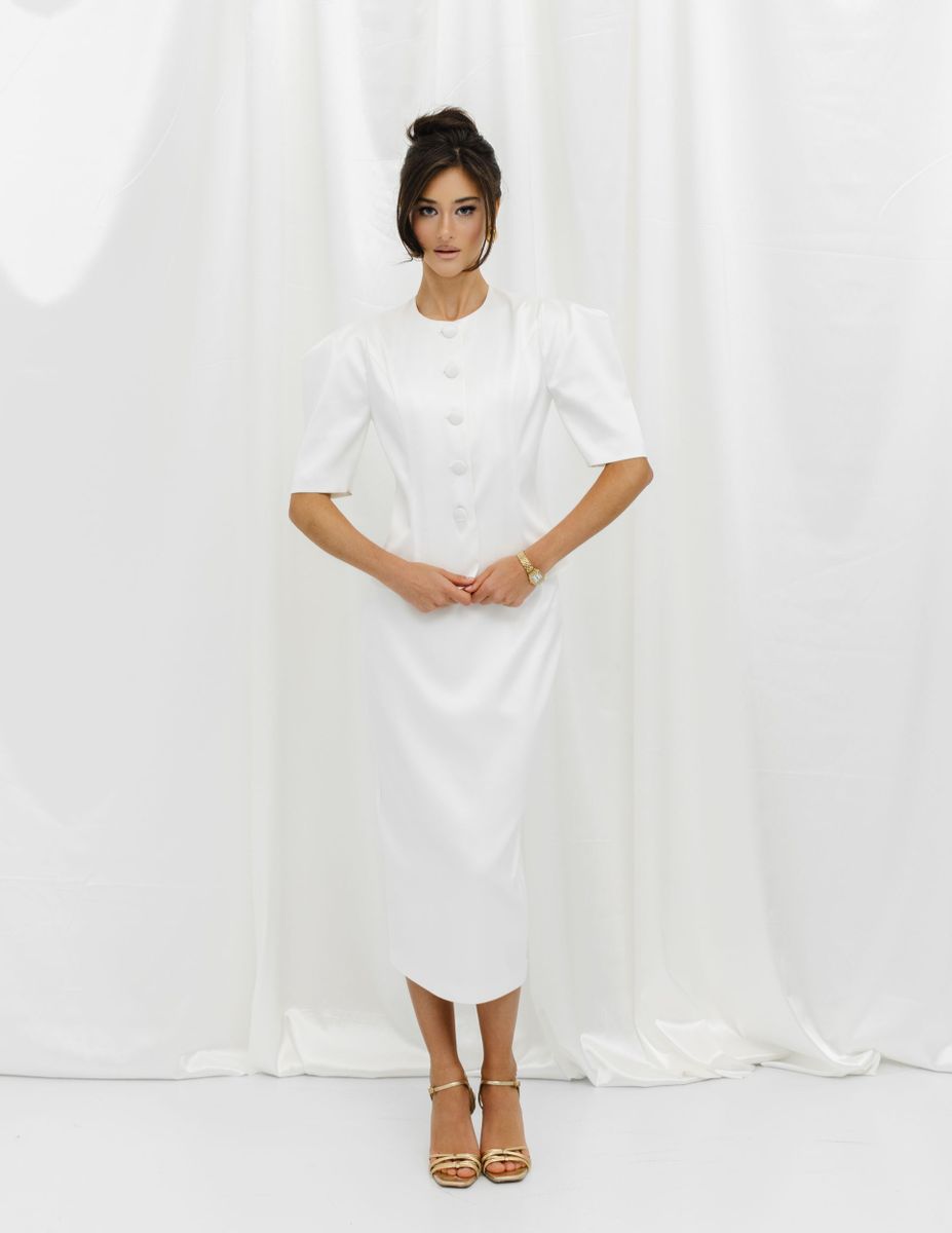 Юбка из атласа миди молочная