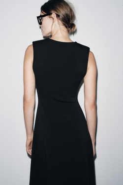 ZARA ПЛАТЬЕ МИДИ ИЗ КРЕПА, ЧЕРНЫЙ