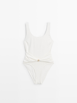 Massimo Dutti Купальник со стразами, белый
