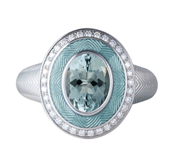 Кольцо с Аквамарином и Бриллиантами, Эмаль R0084-2/9
