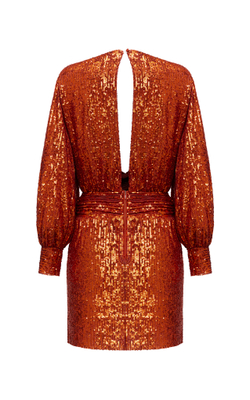 Платье мини из пайеток драпированное с длинными рукавами