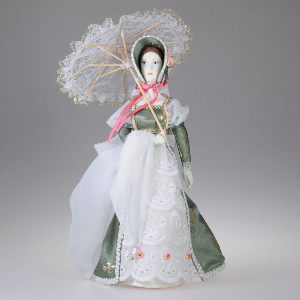 Сувенирная кукла со складным зонтиком в костюме начала 19 века