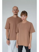 Футболка унисекс бежевая повседневная базовая оверсайз