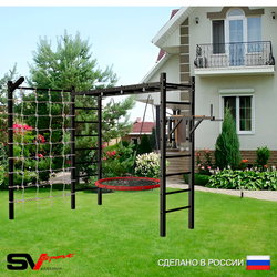 Уличная шведская стенка Sv Sport рукоход с комплектом турник прямой У5515.2 (Брусья/Гнездо 115см/Кронш бокс/Сетка)