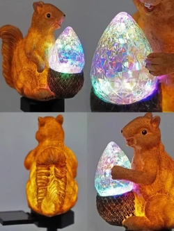 Садовый фонарь белка с орешком, украшение сада, для улицы, на солнечной батареи