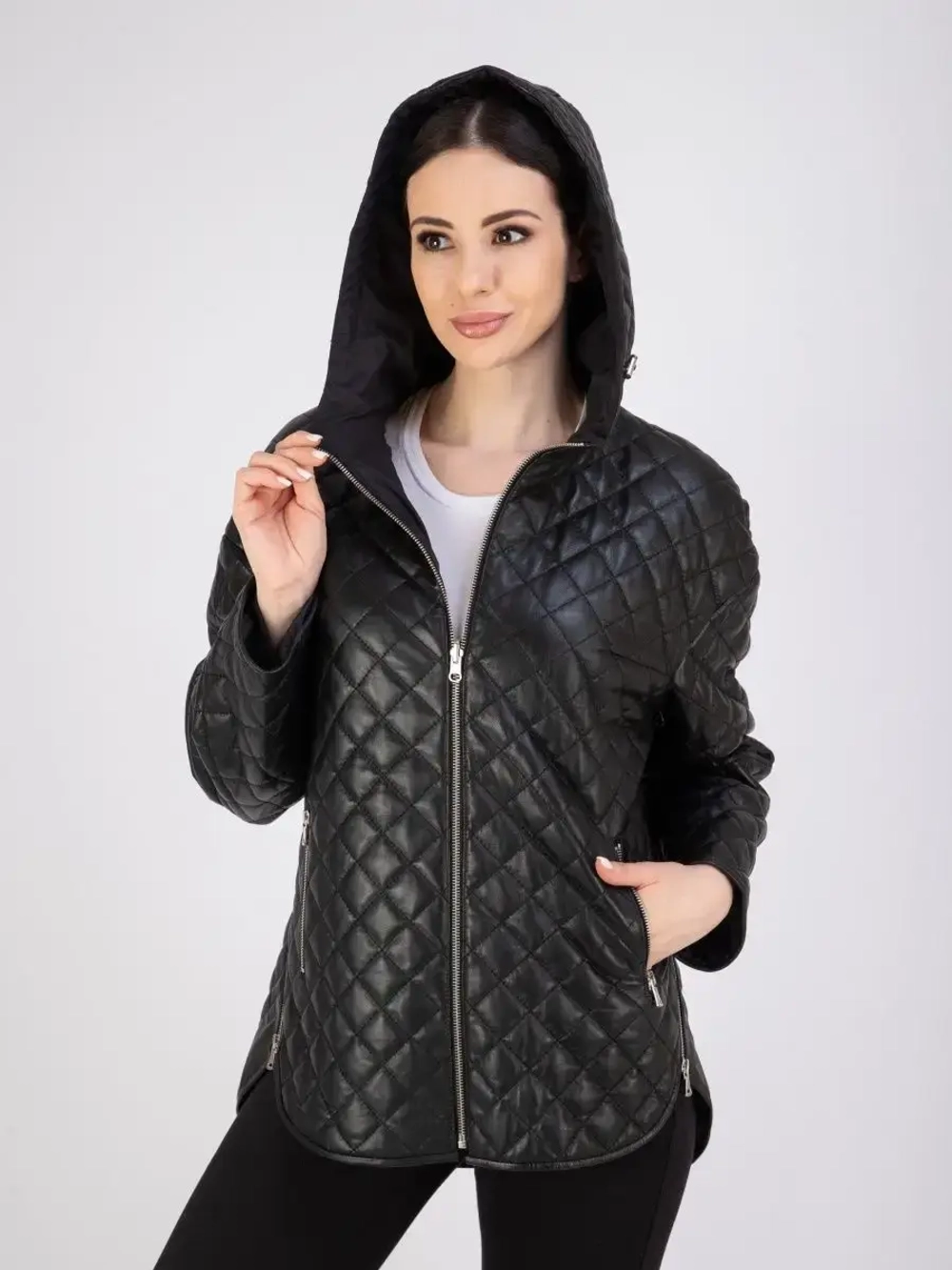 Куртка кожаная двухсторонняя с капюшоном демисезон