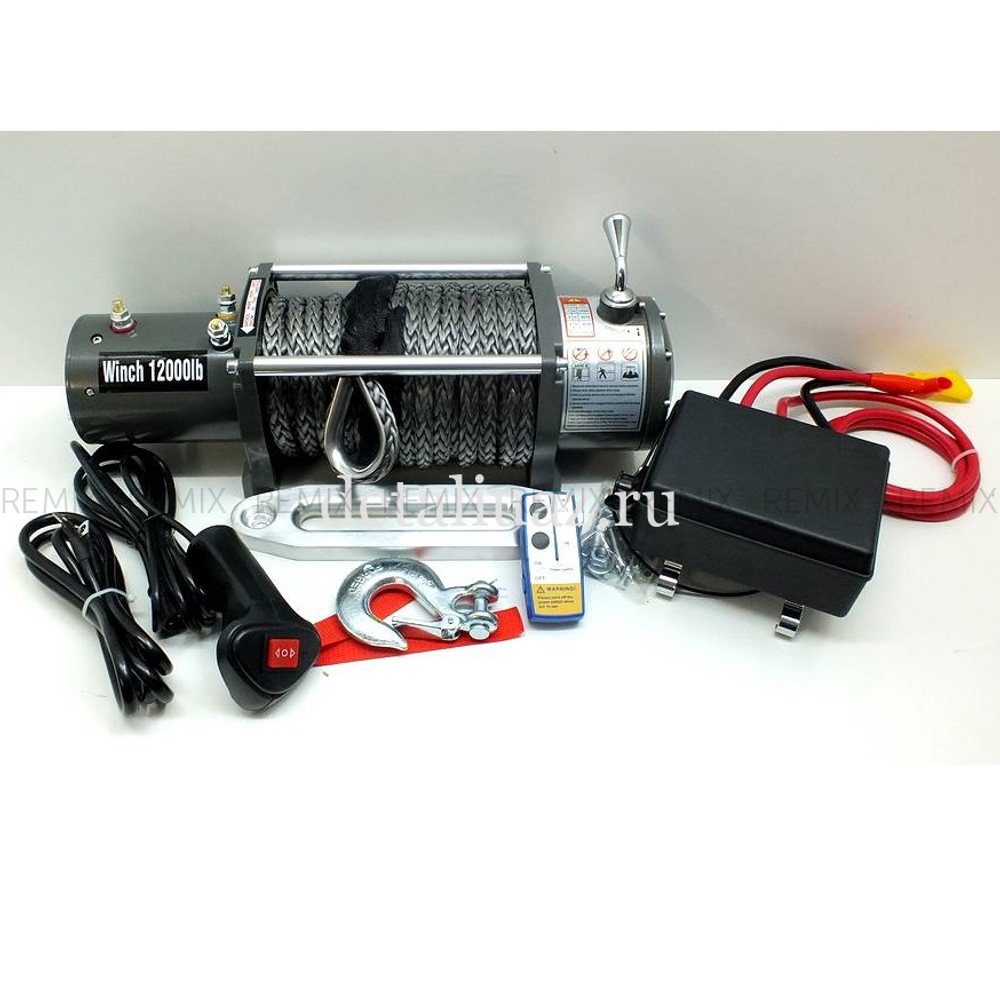 Лебедка электрическая 12V Electric Winch 12000lbs / 5443 кг (блок управления влагозащищен IP66) стальной трос (ЧУГУННЫЙ КЛЮЗ) 4413CH