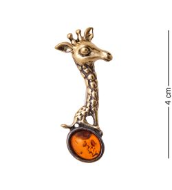 AM-3439 Брошь «Жирафик Ива» (латунь, янтарь)