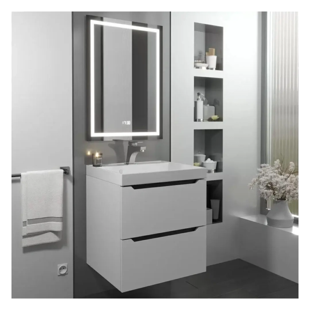 Тумба с раковиной Uperwood Tanos 50 см, подвесная, матовая, белая/графит