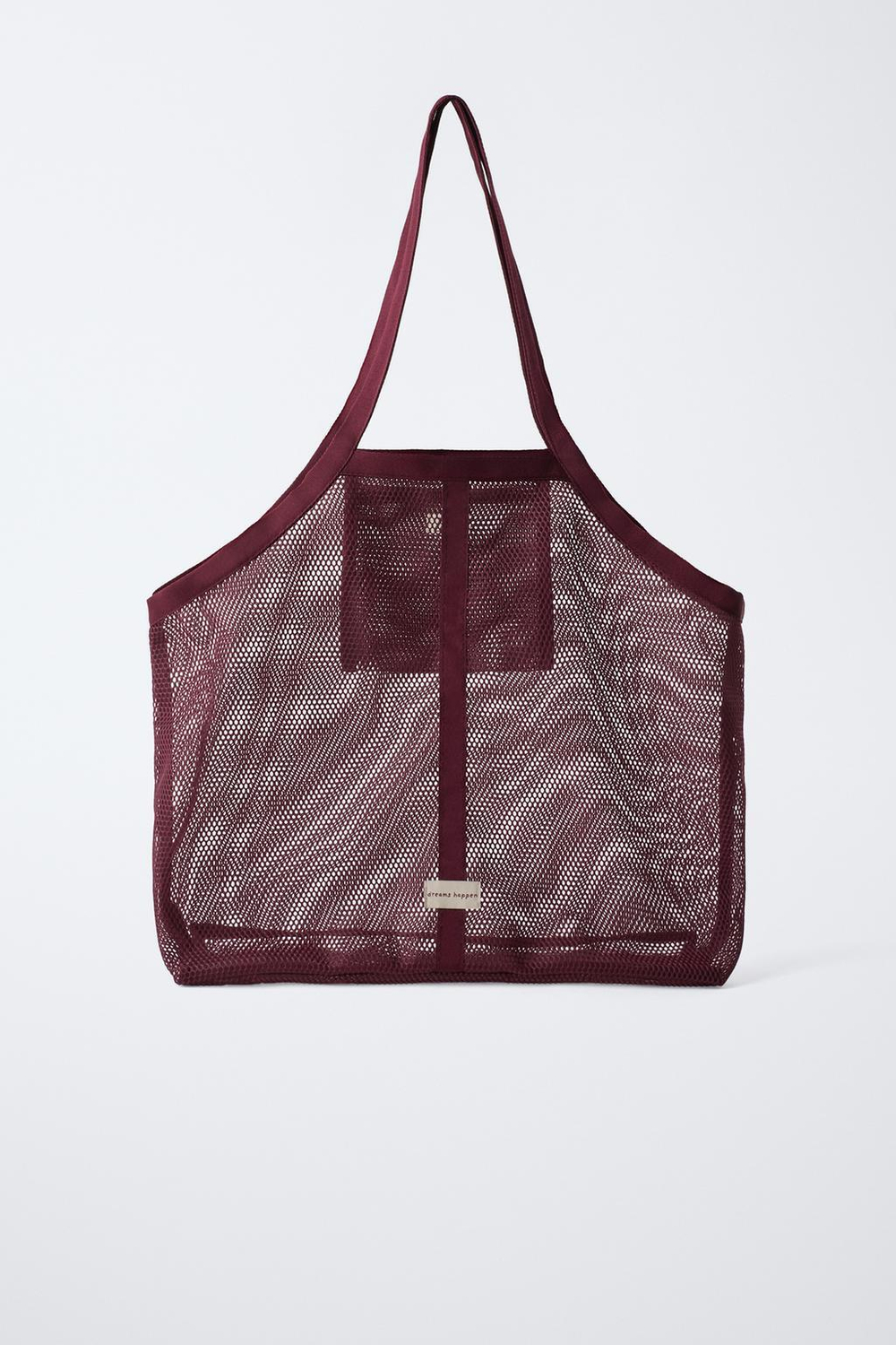 ZARA СЕТЧАТАЯ СУМКА-ШОПЕР, БОРДОВО-КРАСНЫЙ