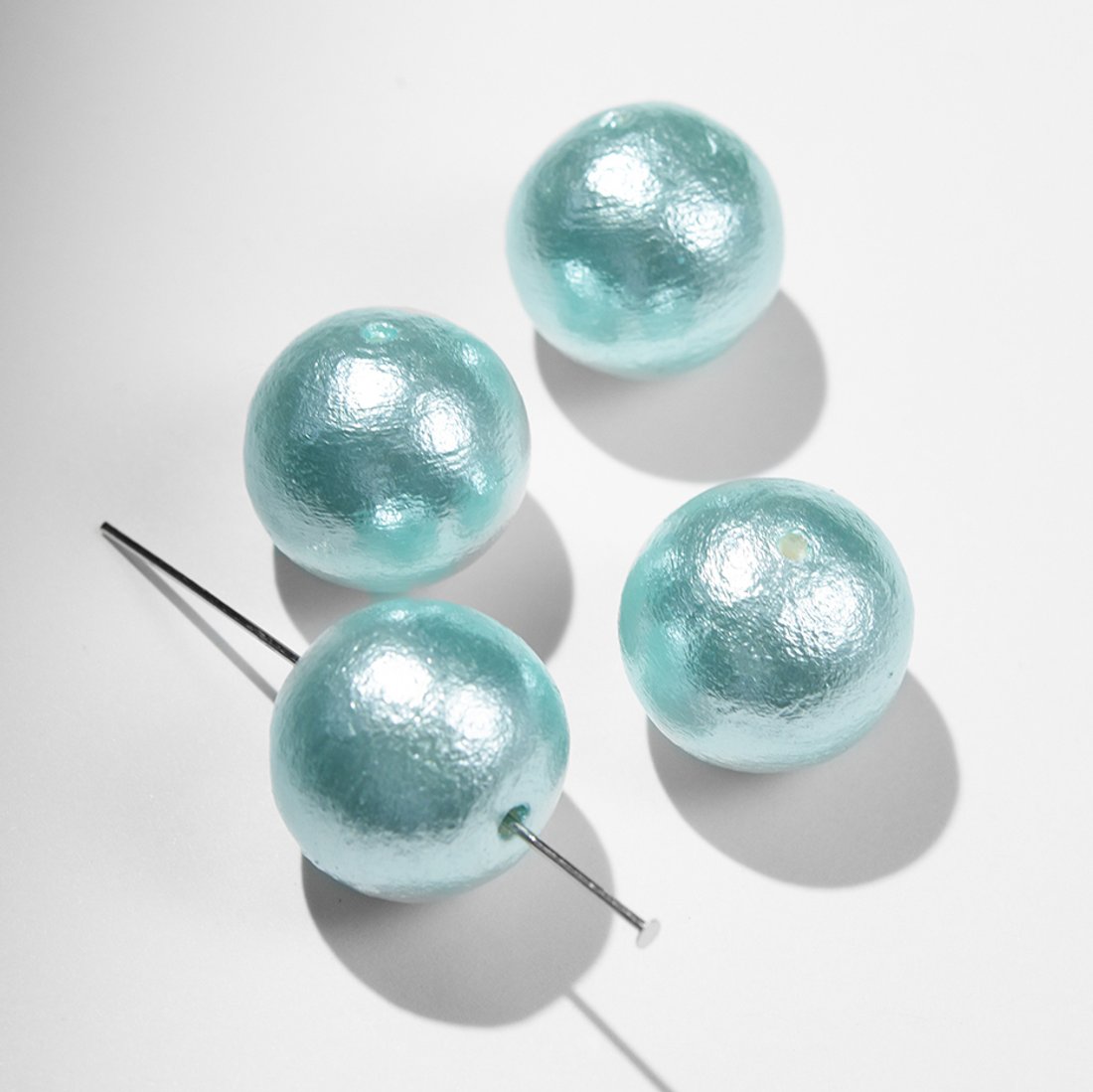 Хлопковый жемчуг, оттенок "Aqua", шар 18мм, сквозное отверстие