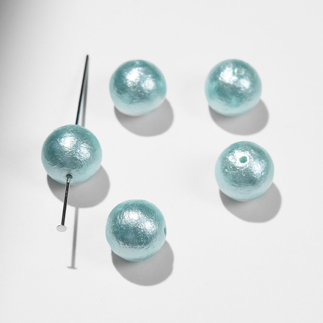 Хлопковый жемчуг, оттенок "Aqua", шар 14мм, сквозное отверстие