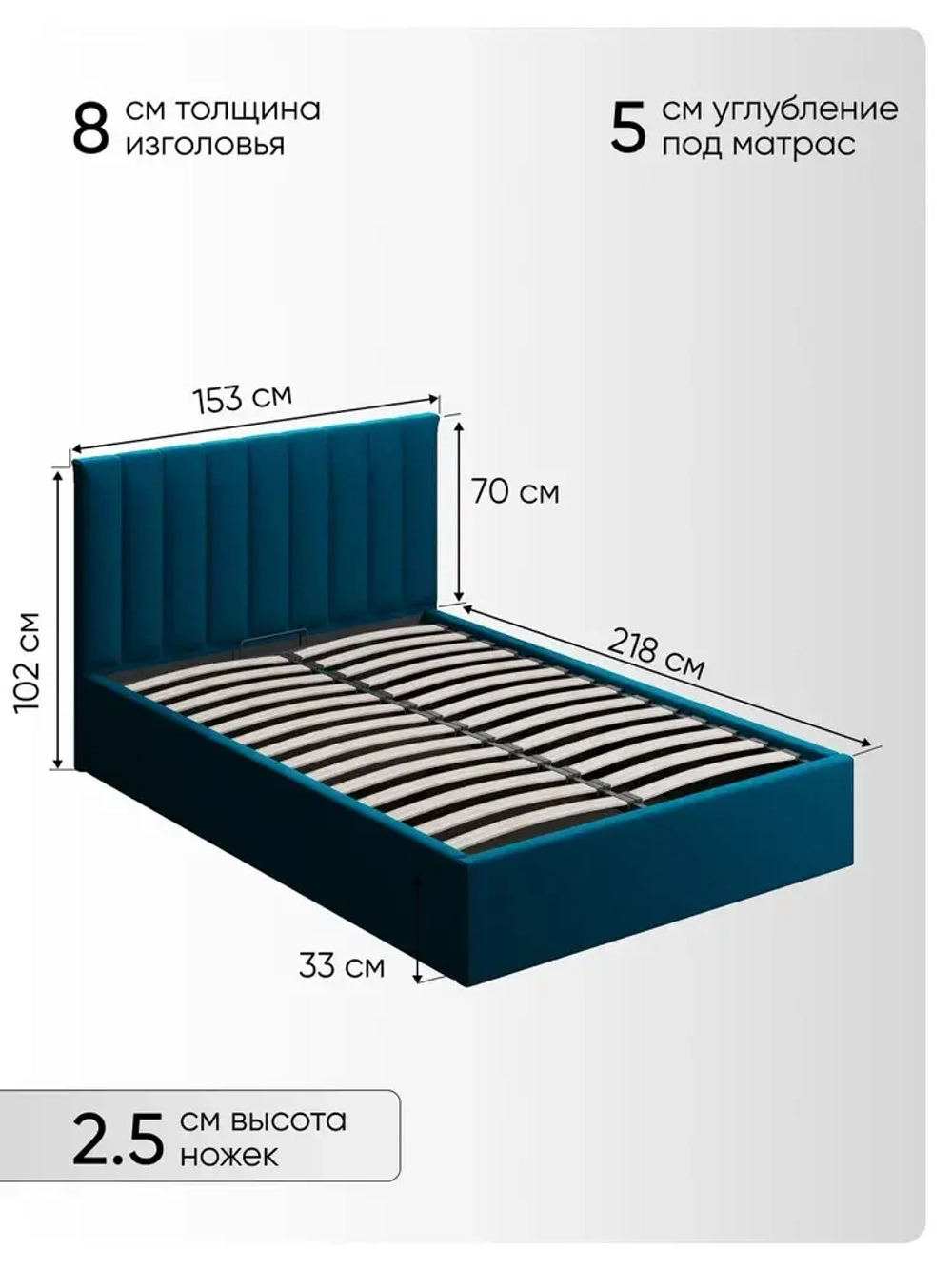 Двуспальная кровать 140х200 "Алина" Синий