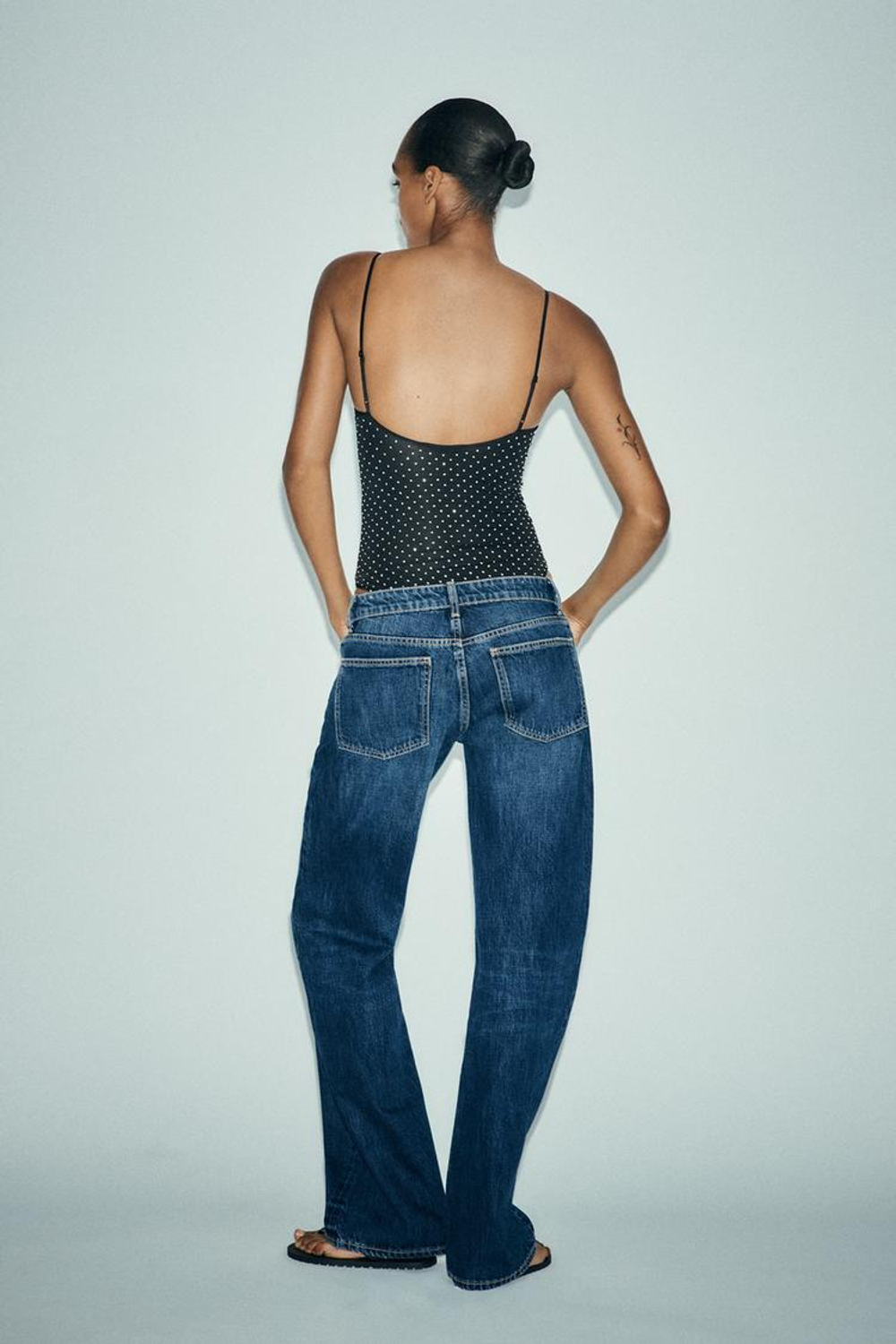 ZARA БОДИ ИЗ ПОЛИАМИДА СО СТРАЗАМИ, ЧЕРНЫЙ