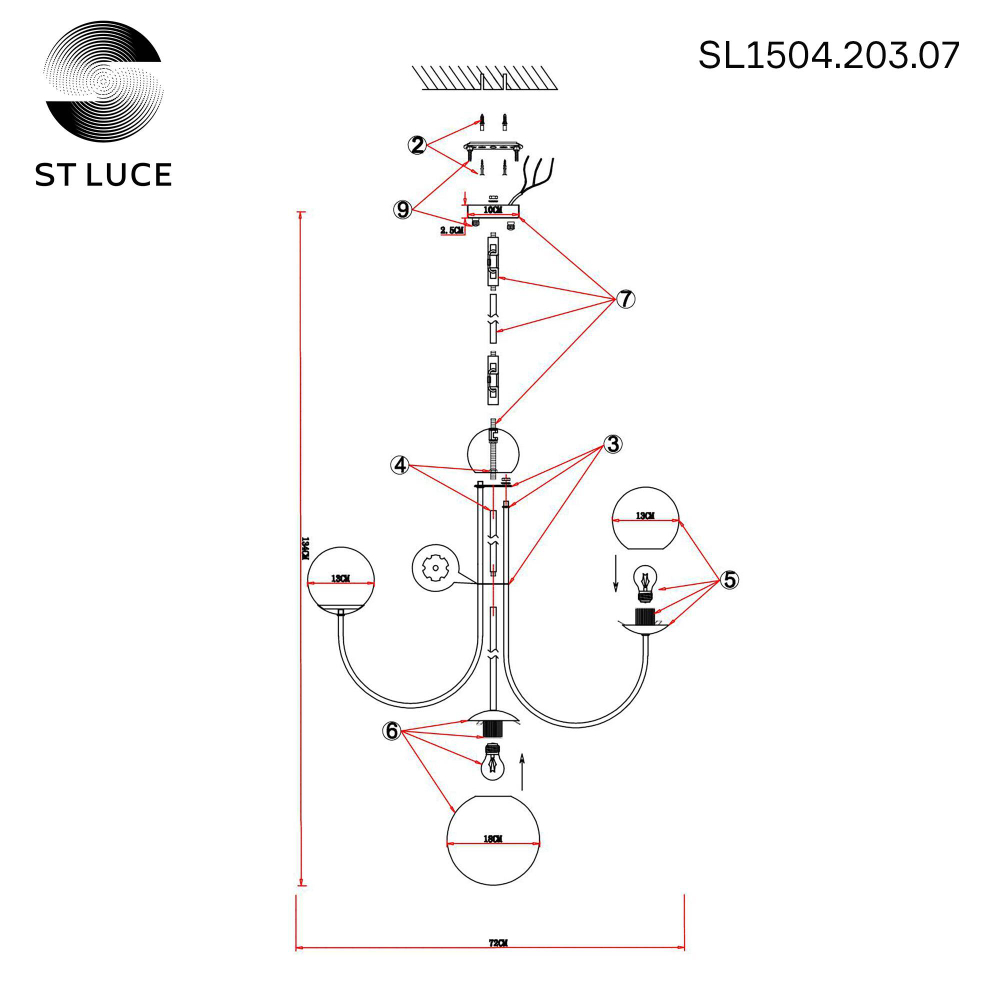 SL1504.203.07 Люстра подвесная ST-Luce Французское золото/Белый E27 7*60W