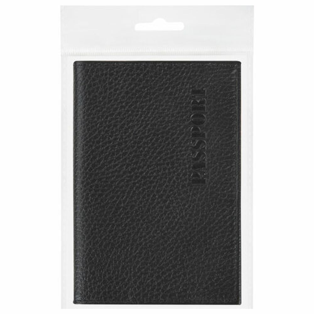 Обложка для паспорта натуральная кожа флоттер, "PASSPORT", кожаный уголок, черная, BRAUBERG, 238192