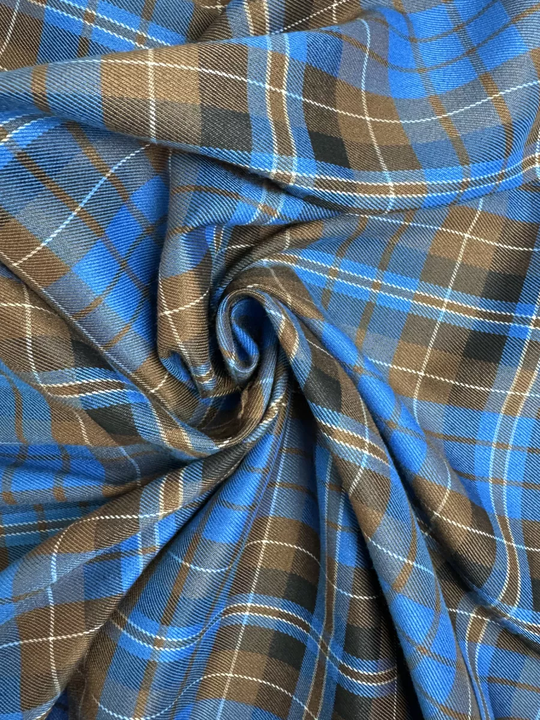 Костюмная принт клетка, голубая на коричневом D6С1