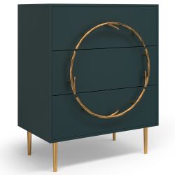 Комод Арт Колор matte Стайл Голд с 3 ящиками Зеленый бирюзовый матовый
