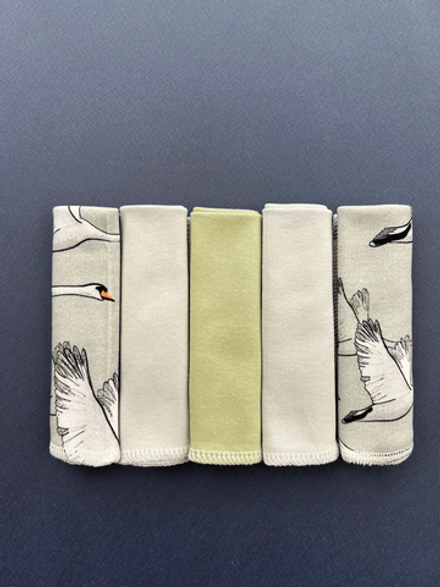 Платочки сет из 5 штук LooJoo Журавли / Серый шелк / Шалфей