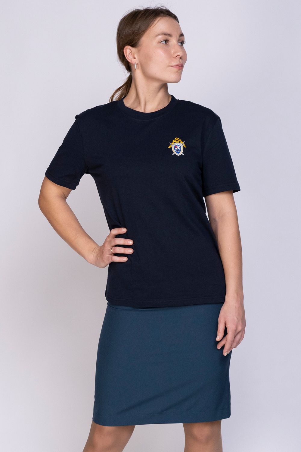 Футболка женская СК  (термопечать, темно-синий)