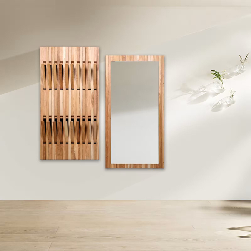 Вешалка для одежды настенная Пиафорте на 20 крючков 120х63 см / вешалка деревянная из массива сосны в прихожую, цвет орех