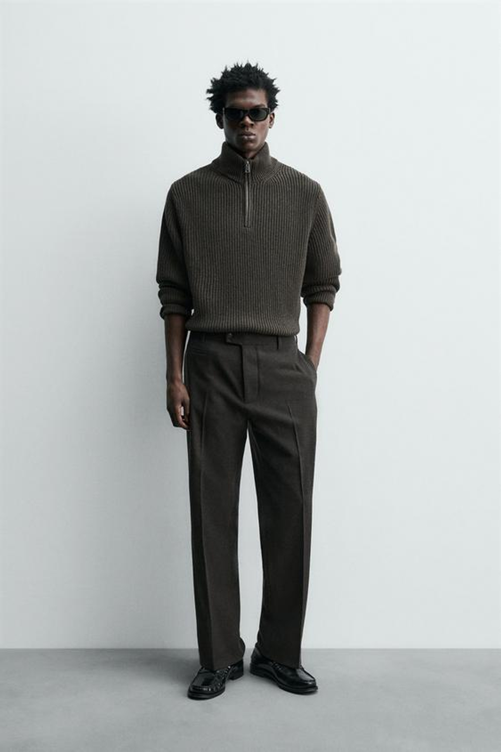 ZARA БРЮКИ REGULAR FIT ИЗ ФЛАНЕЛИ, КОРИЧНЕВЫЙ