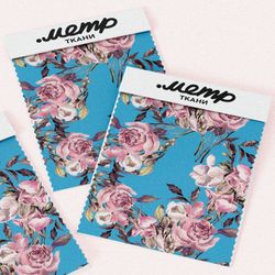 Ткань дюспо розовые пионы с листьями