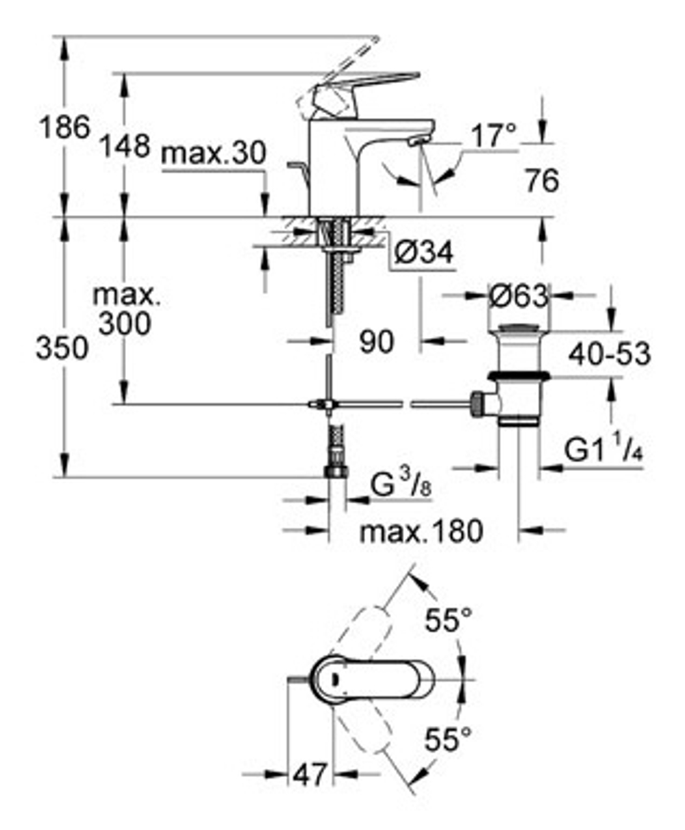 Смеситель для раковины корпус маленький GROHE EuroSmart Cosmopolitan 32825000