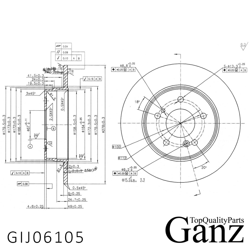 Диск тормозной задний с покрытием MB W210/203 200/230/240/300D GANZ GIJ06105