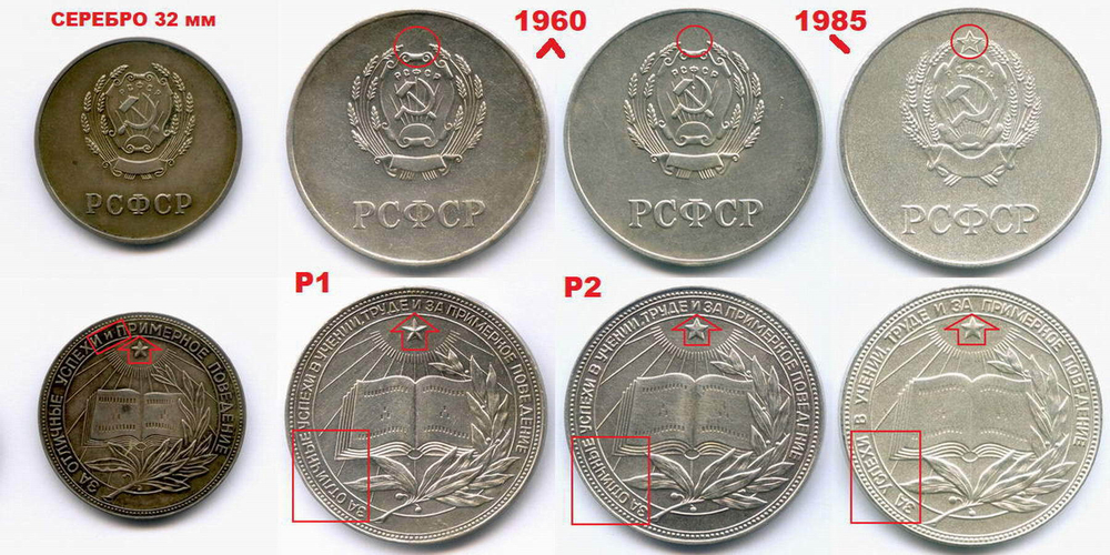 Школьная медаль РСФСР 1985 год (герб со звездой). Мельхиор 40 мм. AUNC