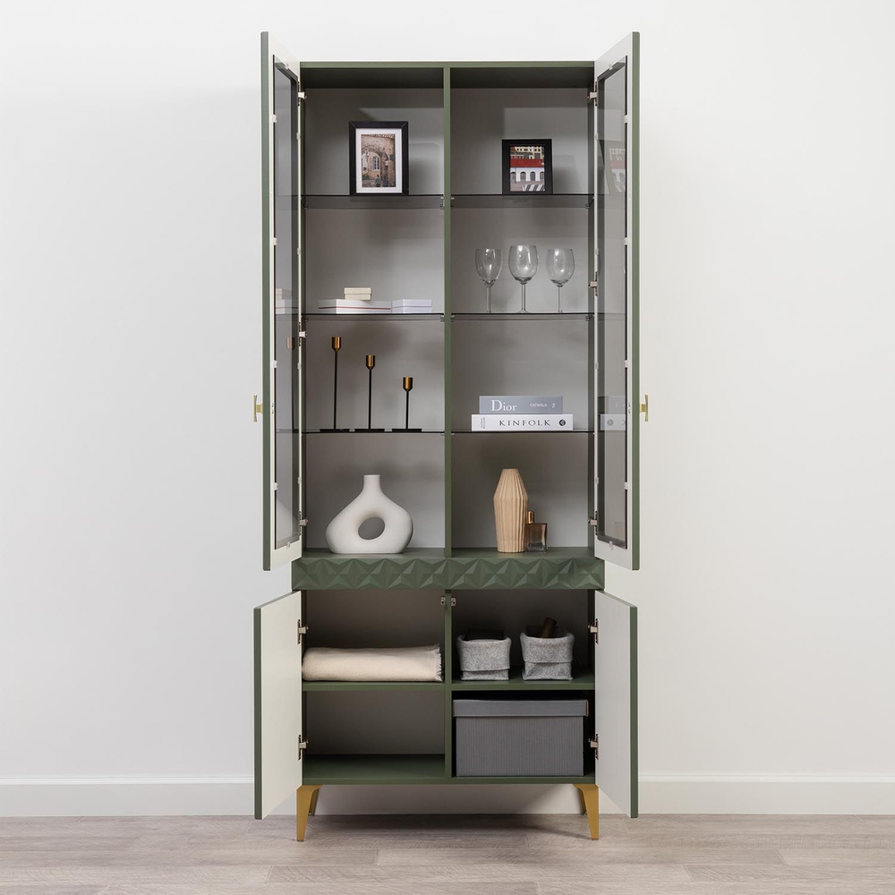 Марион шкаф-витрина 16.397.02 Дымчатый зеленый / Олива шагрень