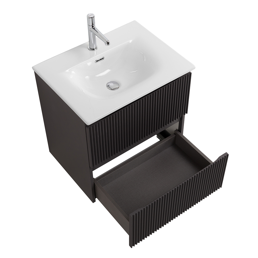 Тумба с раковиной подвесная BelBagno UNO-600-2C-SO-GSO Темно-Серый матовый, раковина белая BB-8099-60