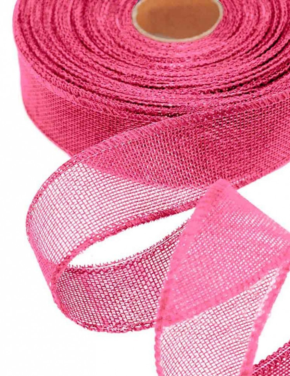 Лента Льняная 4см х 28м с проволокой (Розовый)