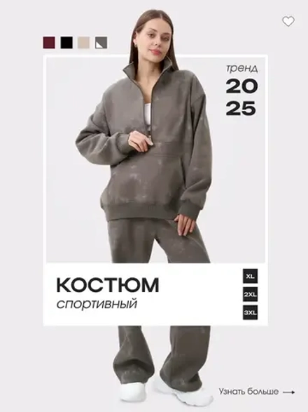 костюм спортивный утепленный на молнии без капюшона