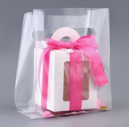 Пакет квадратный полиэтиленовый с вырубной ручкой, прозрачный, упаковка, 15×28+16 см ±5% 60 мкм