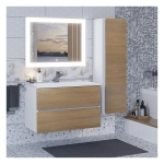 Тумба с раковиной Uperwood Barsa 80 см, раковина белая, подвесная тумба белая/дуб сонома