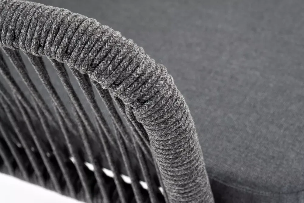 "Лион" стул плетеный из роупа, каркас алюминий серый (RAL7022) муар, роуп серый круглый, ткань серая 017