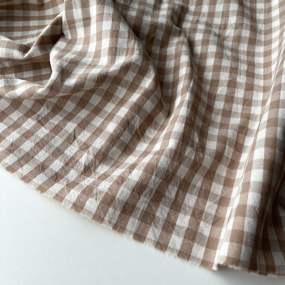 Вареный хлопок 250см. Бежево-кофейная клетка