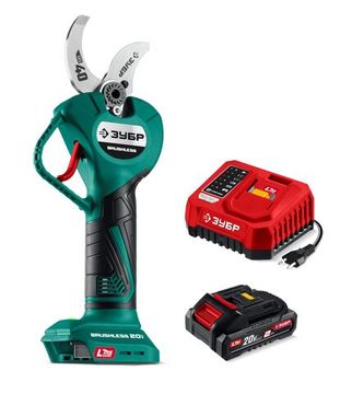 ЗУБР 20 В, 40 мм макс. рез, 1 АКБ LMS (2 Ач), секатор аккумуляторный (СКБ-2040-21)