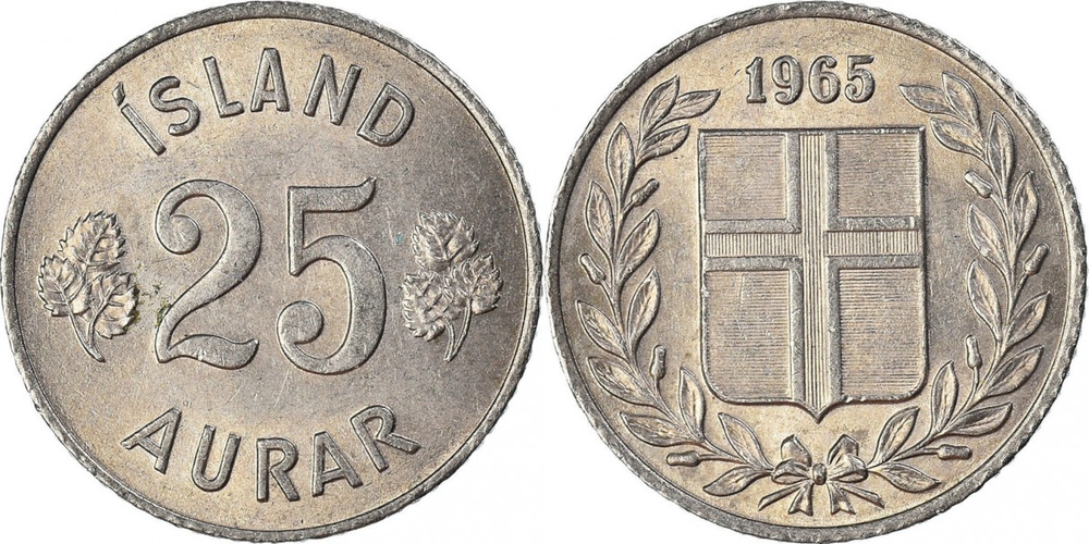 Исландия 25 эйре, 1946 - 1967 Герб XF
