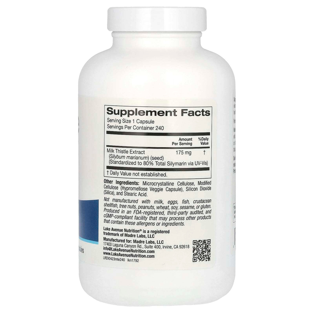 Lake Avenue Nutrition, экстракт расторопши, 175 мг, 240 растительных капсул