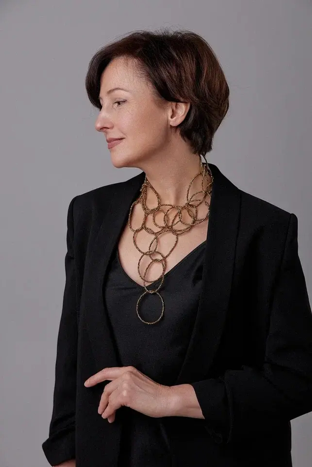 Лариат Венера круги из золотого венецианского бисера